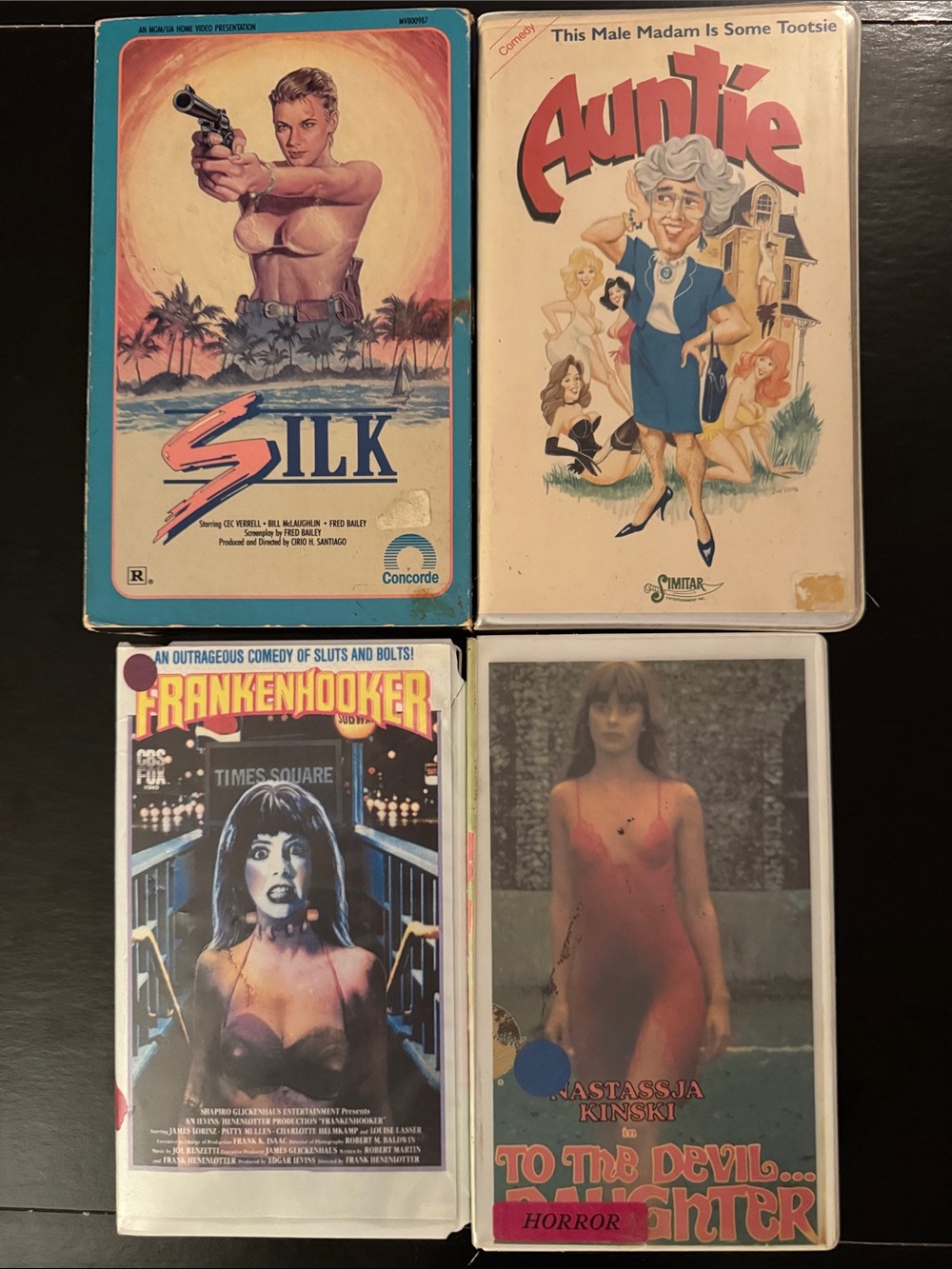 FRANKENHOOKER, SILK, Auntie, To The Devil Daughter ~ 4 VHS 📼- Tested approved 💫